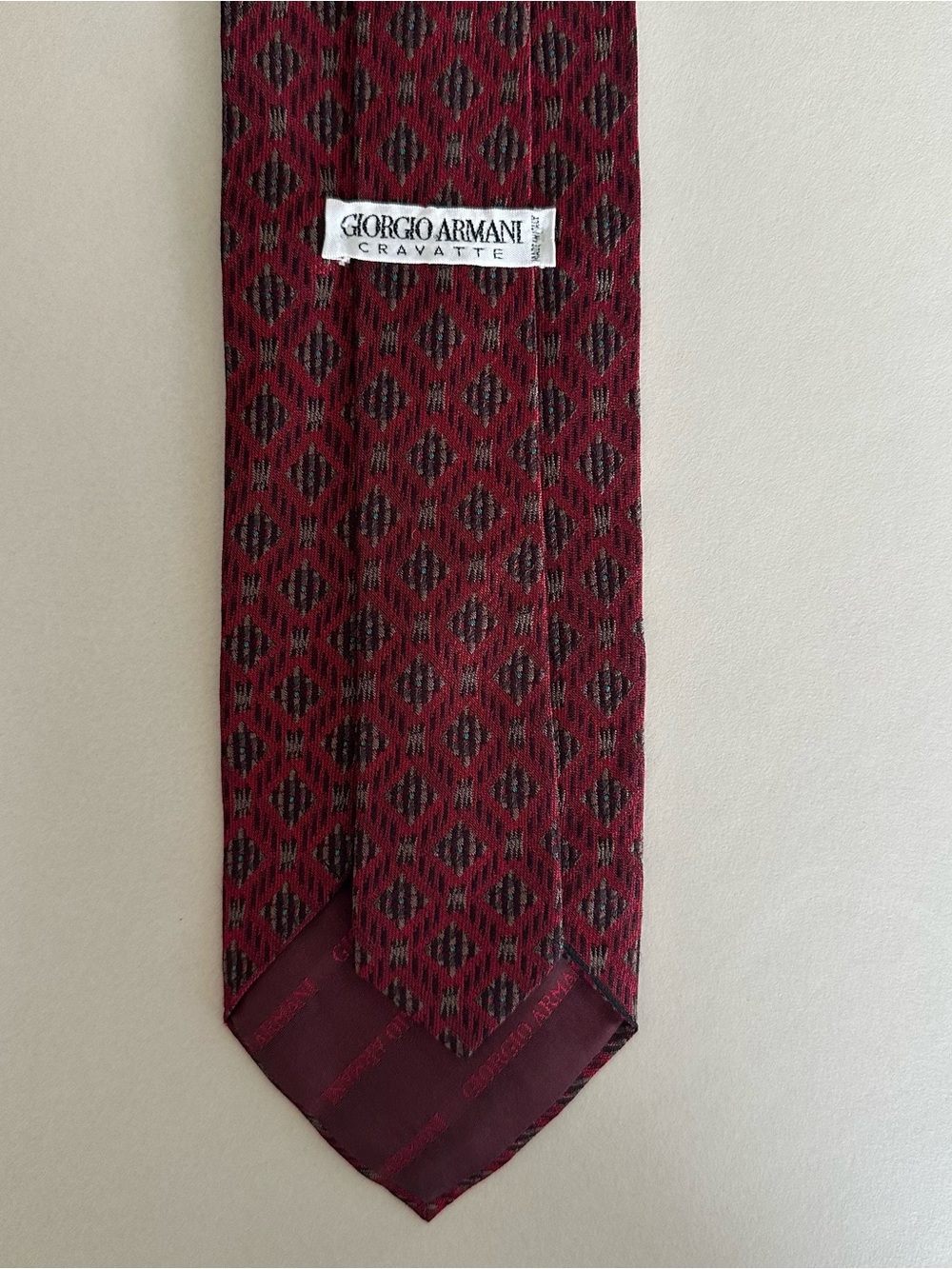 Vintage Giorgio Armani Cravatte Woven Silk Necktie Red, Charcoal, Heather Grey